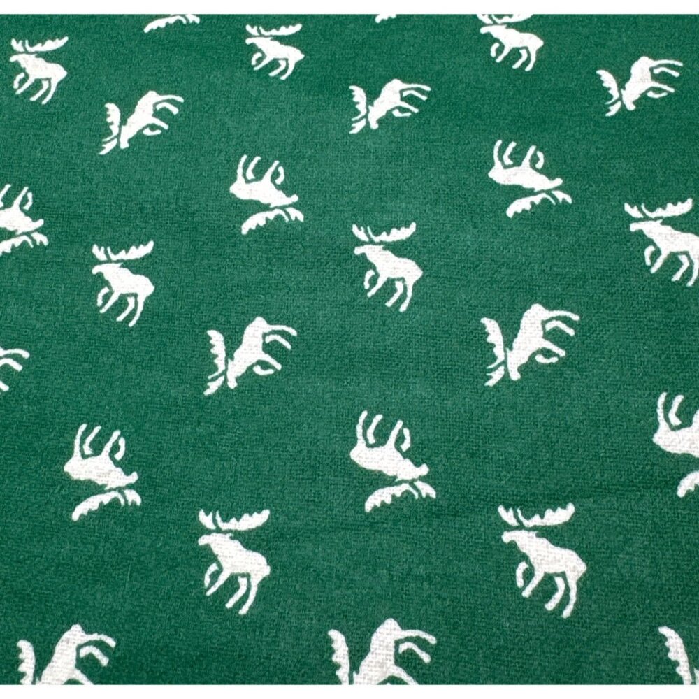 1/2 yard x 44" Green Cotton Fabric with White Moose Flannel Print by Camelot Des